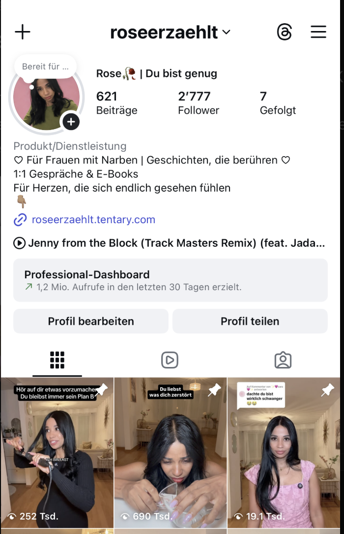 Profilstatistik von Rose mit 1,2 Millionen Aufrufen in 30 Tagen